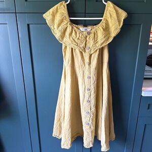 yellow summer dress ruffles lace knee length size small